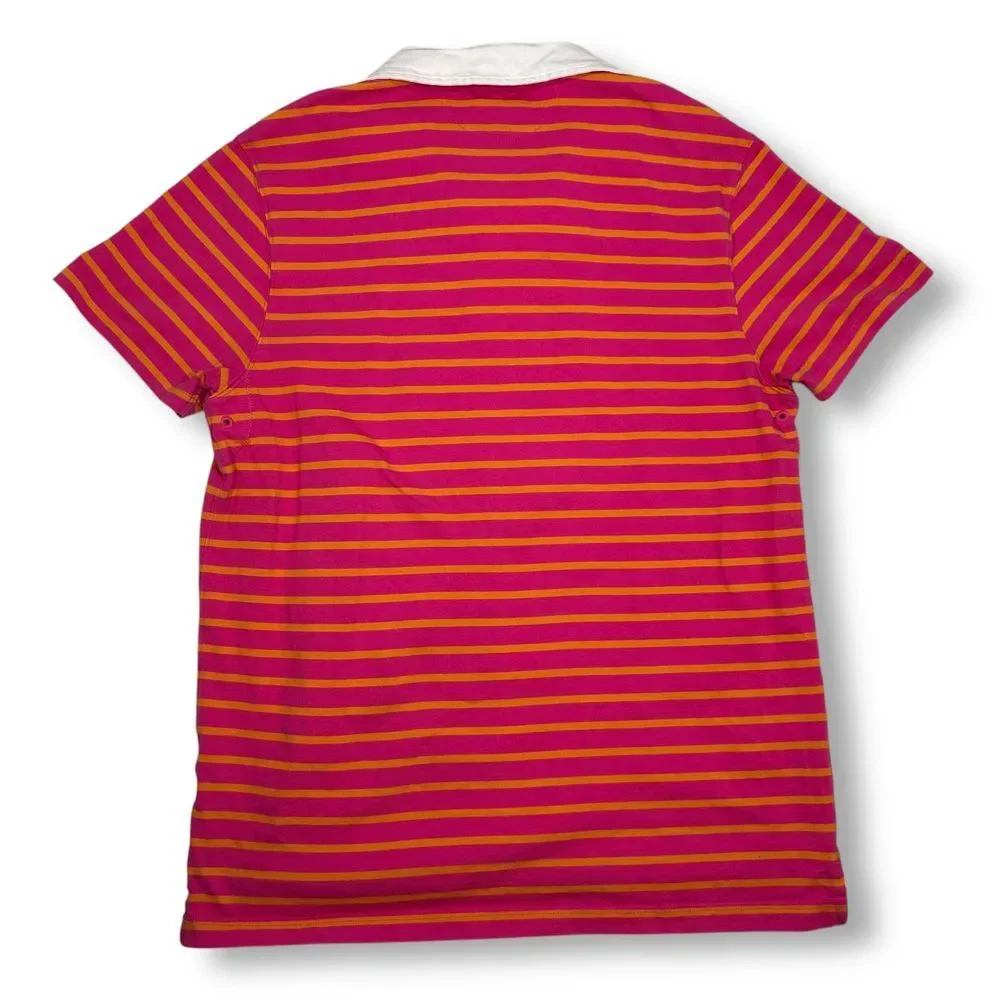 EUC J Crew Rugby Striped‎ Pink Orange Polo Shirt Short Sleeve Mens Large